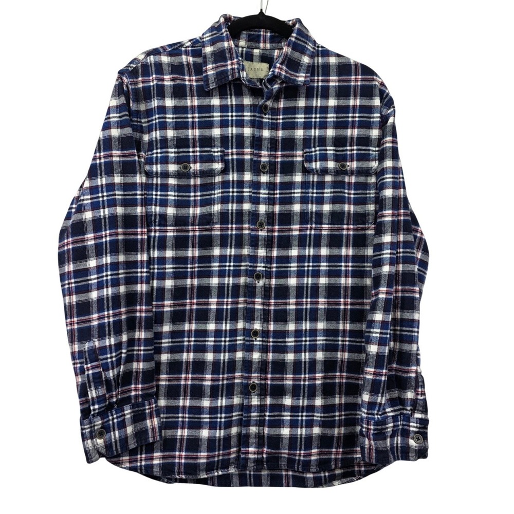 Jachs Mens Blue White Red Plaid Flannel Shirt Cotton Long Sleeve Lg Lumberjack